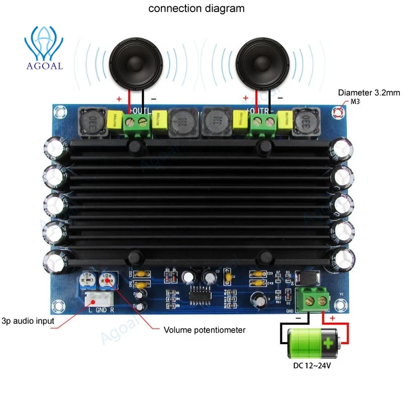 XH-M546 Preset Pre-stage TPA3116D2 Dual-channel 150W*2 Ultra-high Power Digital Power Amplifier Board