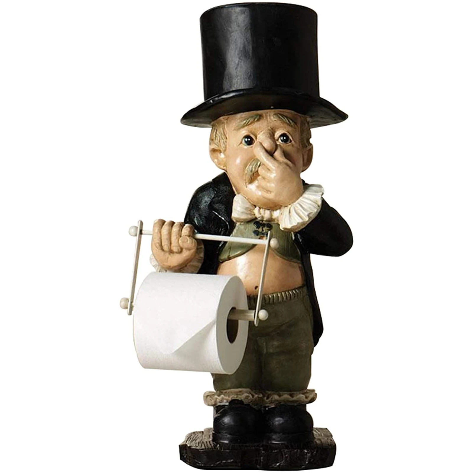 Stinky Butler Holding Nose Resin Sculptures with Roll Paper Holder Stand, Primitive Figurine, Home Table, Bathroom Decorations