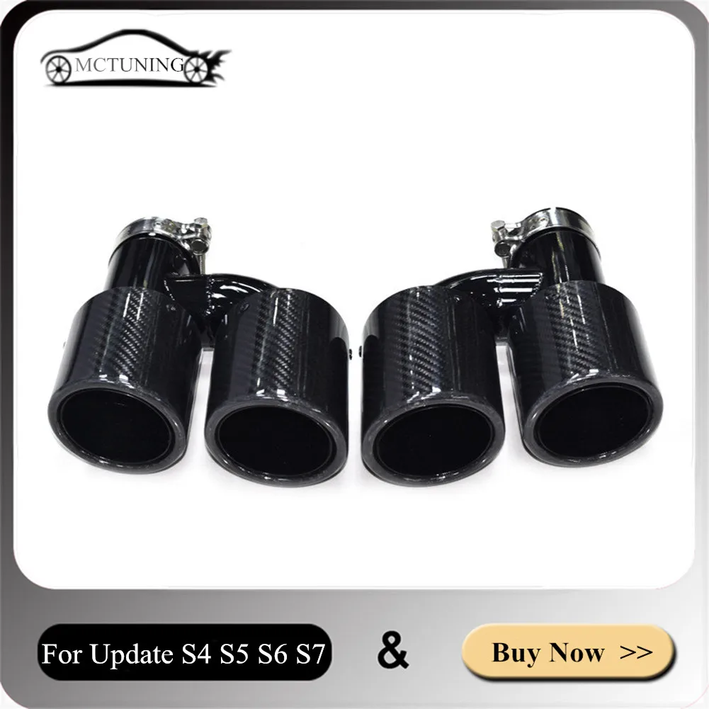 1 Pair H Model Exhaust Pipe For AUDI A3 A4 A5 A6 A7 Q5 Update S4 S5 S6 S7 Black 304 Stainless Steel Muffler Tip Tailpipe Nozzles