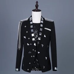 Black white mirror jacket Male singer dj nightclub guest wedding performance costume bar stage show men suit