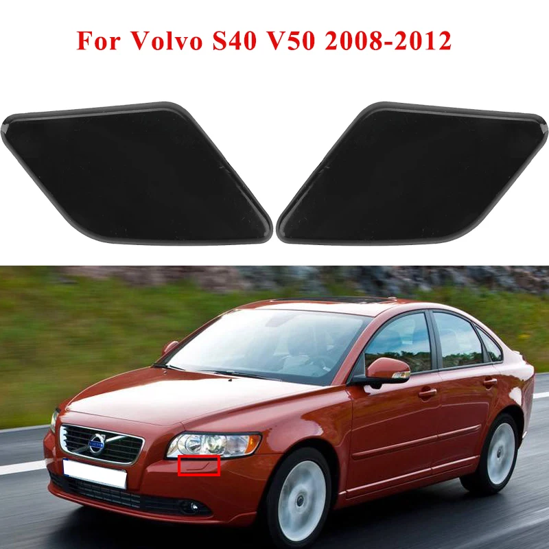 Left & Right Front Bumper Headlight Washer Nozzle Spray Jet Cover Cap for Volvo S40 V50 2008-2012 #39886377, 39886397