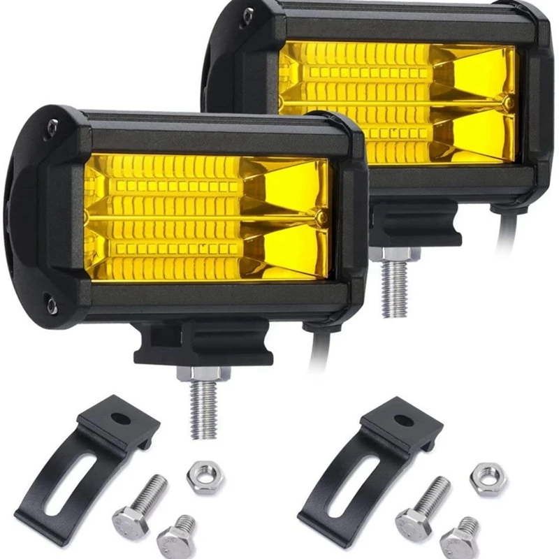 2X 5 Inch 72W LED Work Lights Waterproof Off Road Pod Fog Lights Yellow Lamps for Trucks ATV UTV Polaris Boat Golf Cart