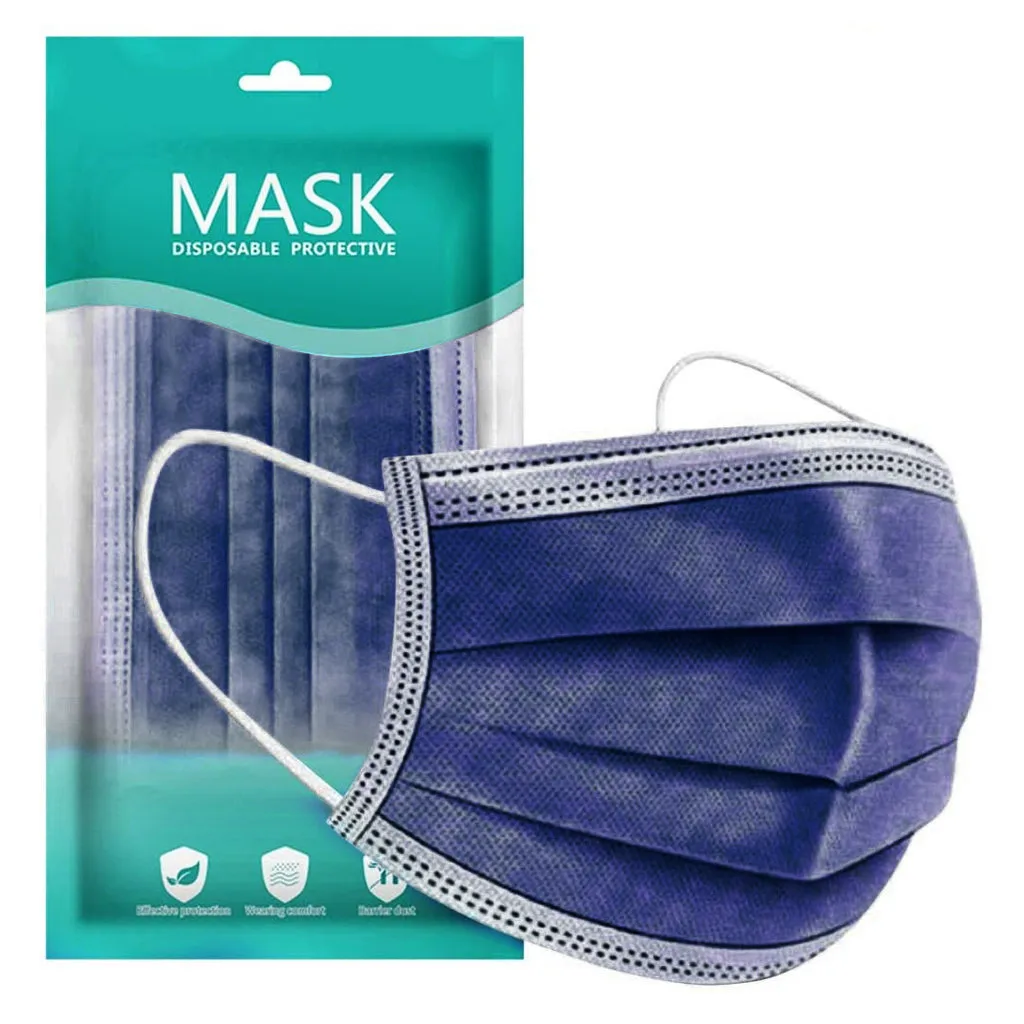 10 Buah Biru Tua Masker Wajah Sekali Pakai Pribadi Tahan Angin Bernapas Facial Mask 3ply Ear Loop Gaya Tipis Mulut Masker Mascarillas