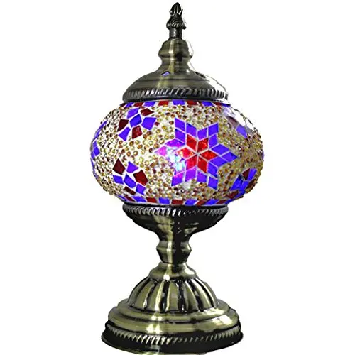 

Silver Fever Handcrafted Mosaic Turkish Lamp Moroccan Glass Table Desk Bedside Light Bronze Base with E12 Bulb (Star of david Pu