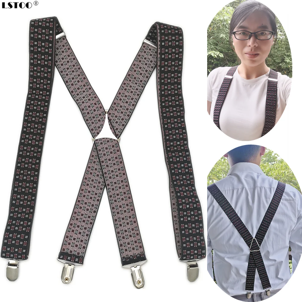 PLUS ขนาดแฟชั่นผู้ใหญ่ผู้ชาย suspenders โลหะ 4 วงเล็บคลิป 3.5 ซม.กว้างยืดหยุ่นดอกไม้พิมพ์งานแต่งงาน Suspenders ผู้ชาย