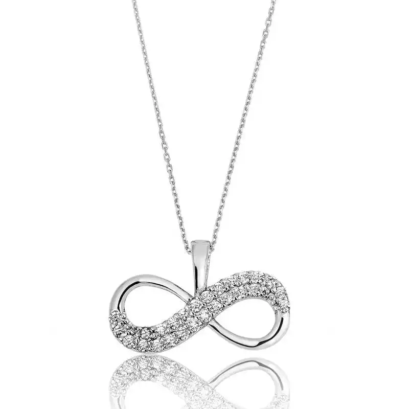 Silver Infinity Ladies Necklace Stone 925 Sterling Women Fine Jewelry Wedding Party Birthday Gift - Box - Pendant - Chain Choker - Female - Ladies - Fashion