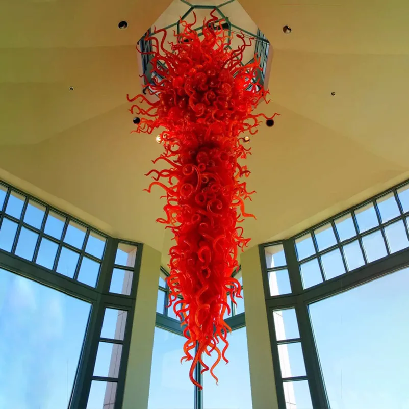 

Fabulous LED Pendant Lamps Villa Foyer Dome Light LED Hand Blown Glass Chandelier Red Color Staircase Art Decoration