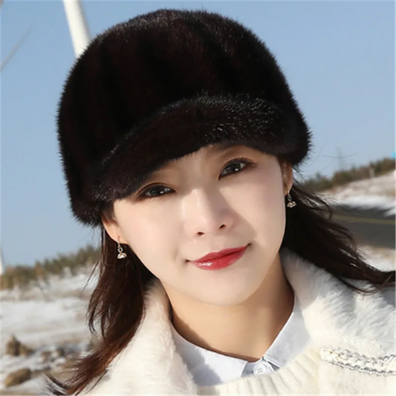 2021 Natural Mink Hat Harppihop Fur Real Mink Hats Men's And Women Baseball Cap Peak Cap Handmade Warm Winter Hat