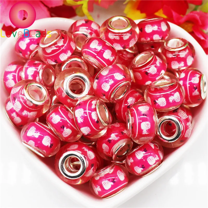 

50pcs Silver Plated Buckle DIY Resin Bead Charm Large Hole Fit for Pandora European Jewelry Snake Chain Bracelet for Women Girls