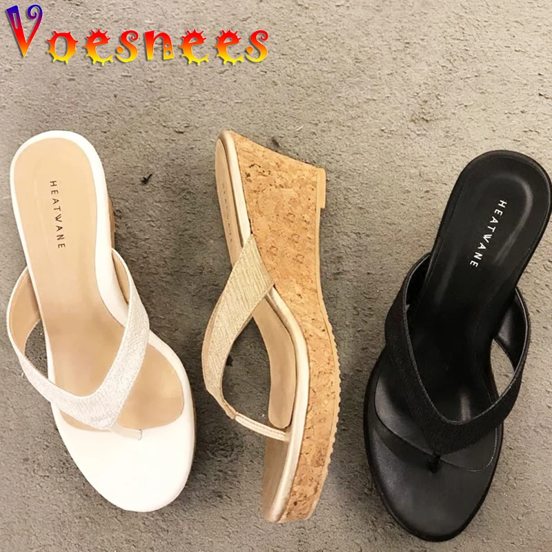 

Summer New Woman Slides Japanese Style Beach Slippers Wedges Platform Wearable Non-Slip Women Shoes High Heels Flip-Flops Sandal