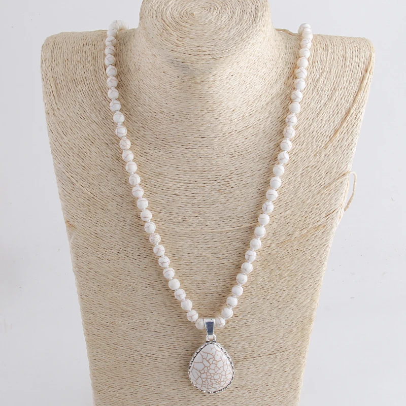 RH Fashion Bohemian Jewelry Accessory 8mm Blue Stones Knotted Stone Dorp Pendant Necklaces For Women Boho Necklace Dropship