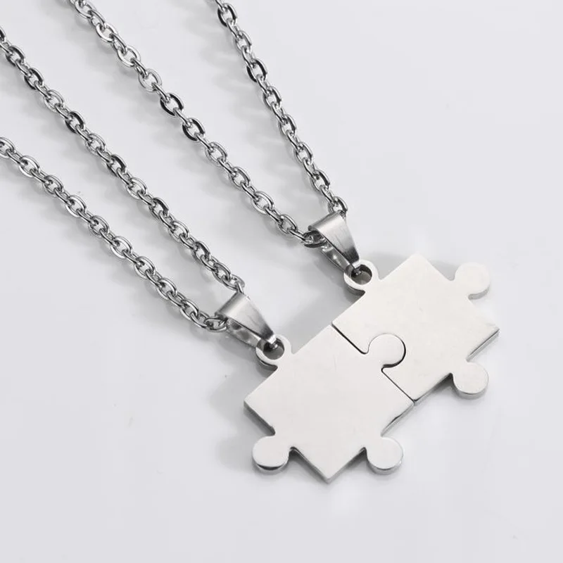 1 paar minnaar gepaarde puzzel hanger kettingen voor vrouwen mannen nieuwe mode roestvrij staal paar ketting vriendschap sieraden geschenken