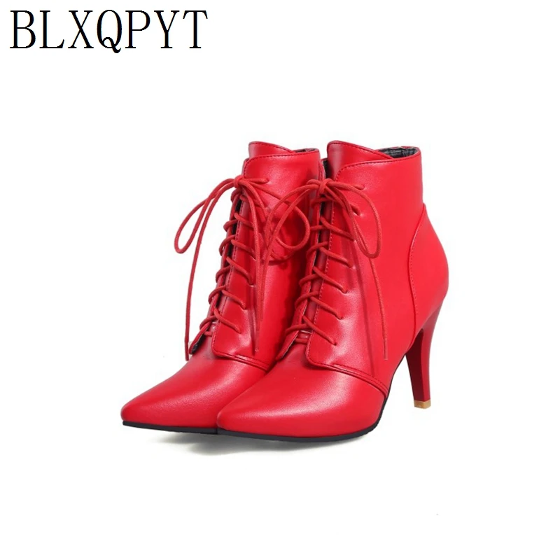 BLXQPYT Big Size 32-46 Ankle boots for women High Heels 8cm Winter Warm Autumn Boots Party Wedding Shoes Pumps Shoes woman a-1