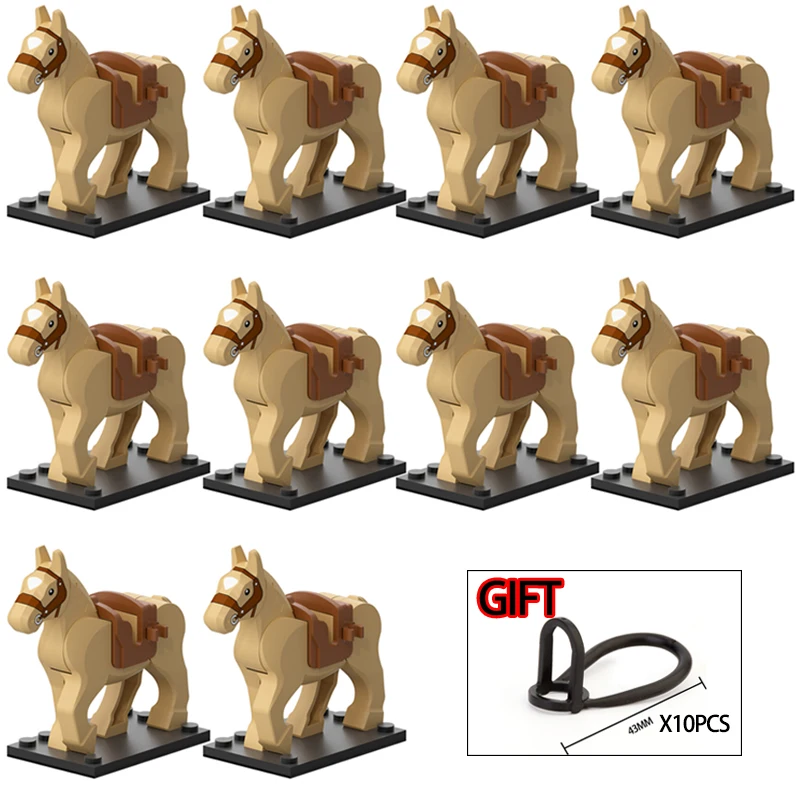 10PCS/LOT Medieval Knight Roman Rohan War Horse Animal Building Blocks Action Figures Toys For Children Gift Koruit XP1007-1016