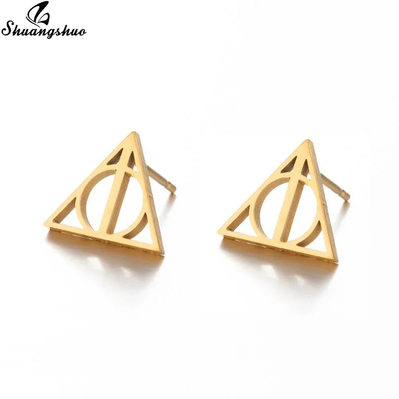 Geometric Triangle Stainless Steel Earrings Deathly Earrings for Women Tiny Triangle Ear Studs Halloween Jewelry Gift