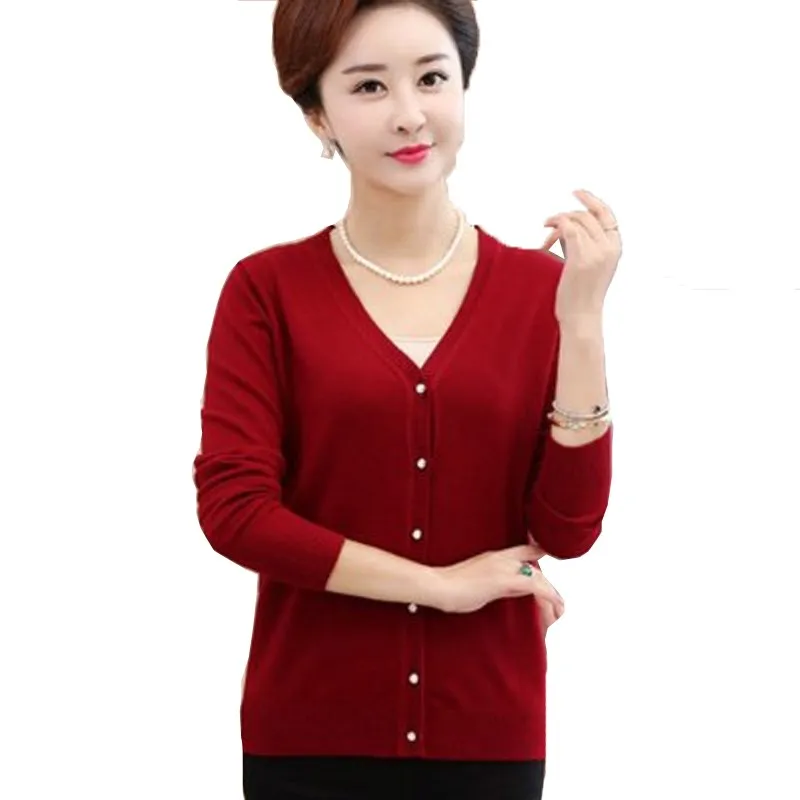 

Autumn Winter New Middle-aged Elderly Women's Sweater Mother dress Large Size Wool Dottoming Sweater Knitted Cardigan Jacket A43