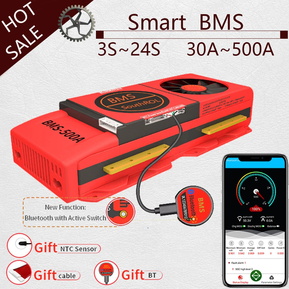 Smart BMS 4S LiFePo4 12V 24V 36V 48V 30A~500A Li-Ion LTO 3S 7S 8S 10S 12S 13S 16S 24S bms balance board bluetooth APP for solar