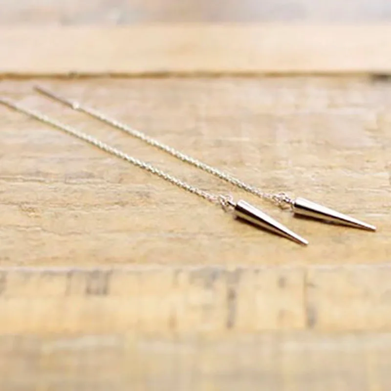 Silver Spike Earrings Silver Threader Earrings Long Silver Dangle Earrings Minimal Jewelry Rosegold Spike Earrings