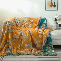 Bohemia Sofa Cover Cotton Gauze Floral Style Tassel Bed Towel Throw Blanket Quilt Home Children Comforter Bedspread On The Bed
