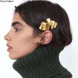 HUANZHI 2020 Metal Geometric Rectangle Matte Multilayer Fold Barrette Exaggeration Hair Clip Accessories for Women Girl