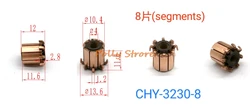5pcs 4*10.4*12(11.6)mm 8P Teeth Copper Hook Type Electrical Motor Commutator CHY-3230-8