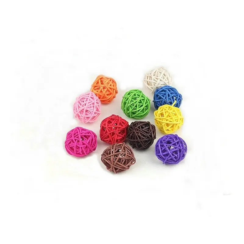 10pcs/lot 3cm 11 Colors Rattan Ball Ornaments Sepak Takraw Home Decorations DIY Ornaments Festival Decor Kids Toys Wooden Ball