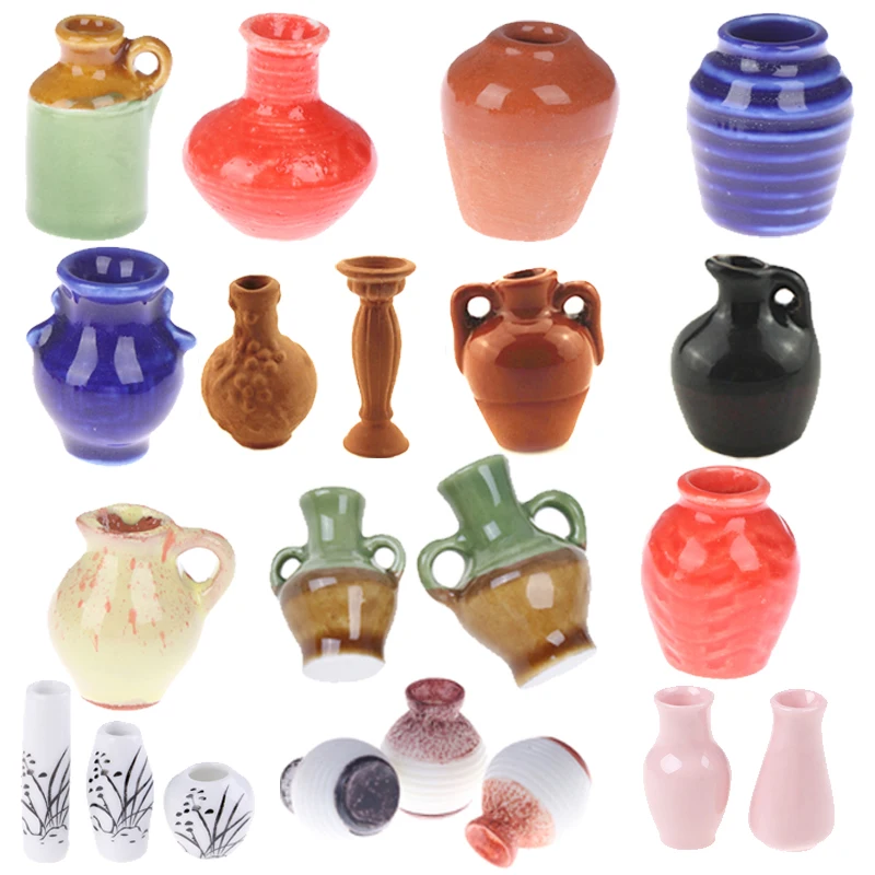 1/2/3PCS 1/12 Lovely Miniature Dollhouse Mini Ceramics Flower Vase for Doll House Furniture Decoration Accessories