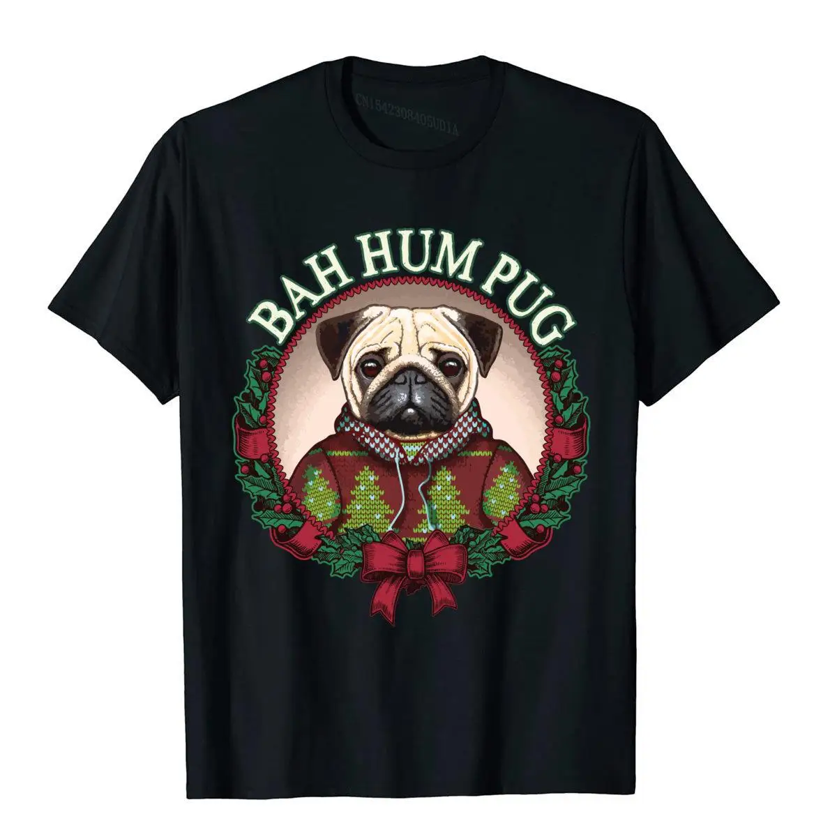 

Bah Hum Pug T-Shirt Funny Christmas Pun Shirt For Pug Lovers Tops Tees Coupons Street Cotton Men T Shirts Outdoor