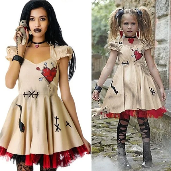 Fashion Women Girls Halloween Costume Voodoo Doll Costumes Witch Doctor Cosplay for Adults&Child Fancy Dress