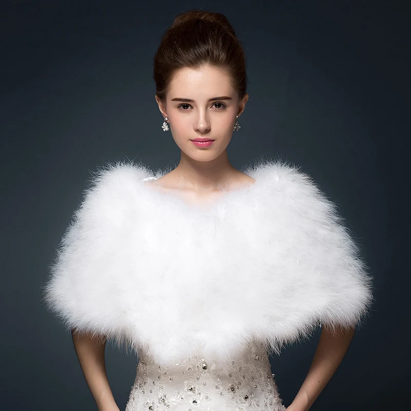 

Goose feather Wedding Party Shawl Winter Warm Bridal Bolero Bridal Wrap Fur Bride Coat Customized