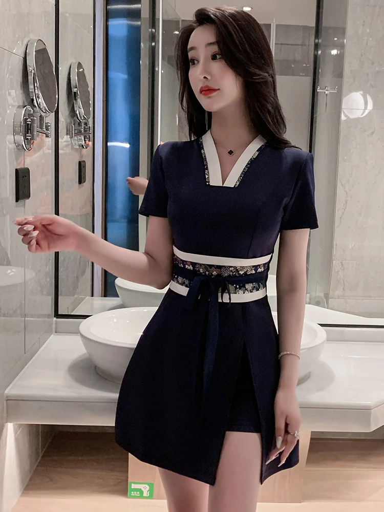 2024 japanese korean style women spa massage beautician uniforms strap design beauty salon waitress beautiful work uniforms