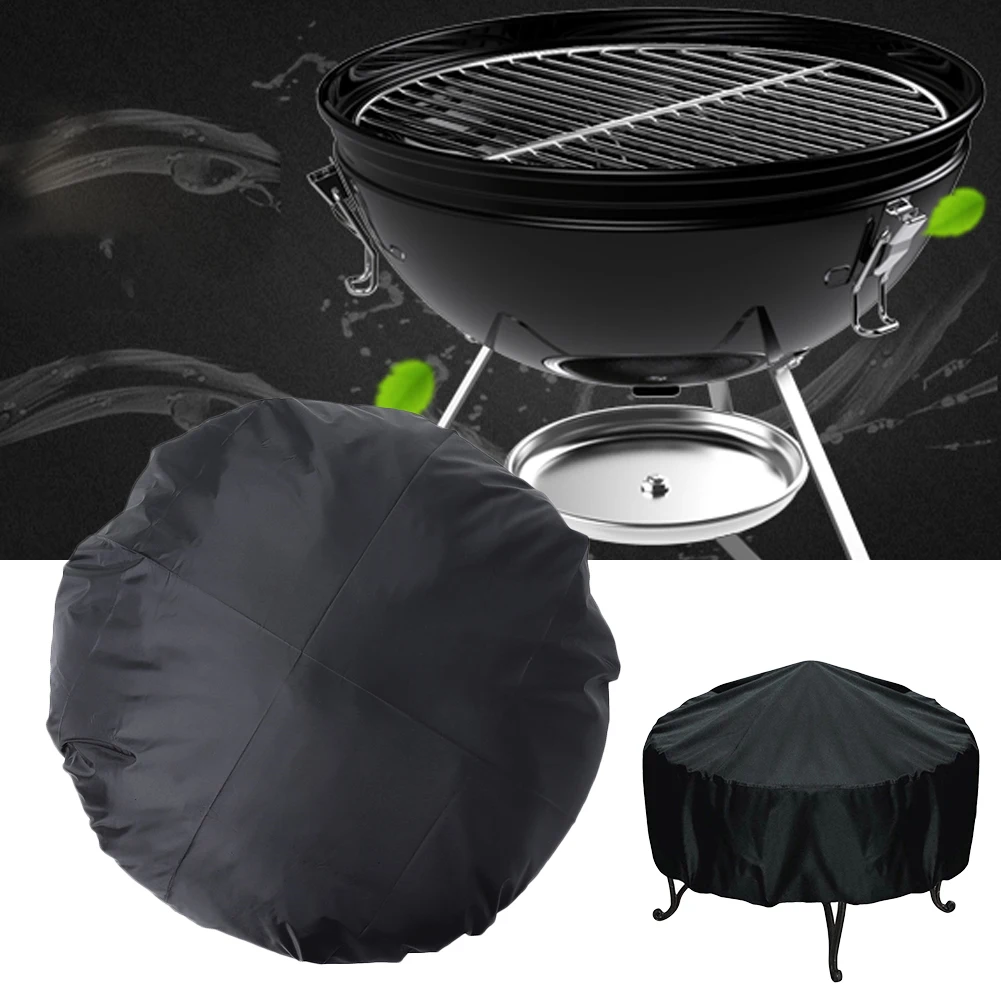 Round Fire Pit Cover Waterproof And Weather Resistant Durable Fabric BBQ Dust Cover For Outdoors Stove Brazier Heater