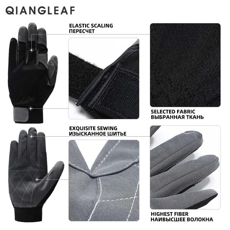 QIANGLEAF Black Microfiber Splicing Outdoor Maintenance Farm Riding Sport Summer Breathable Safety Protection Muslim Gloves 6490