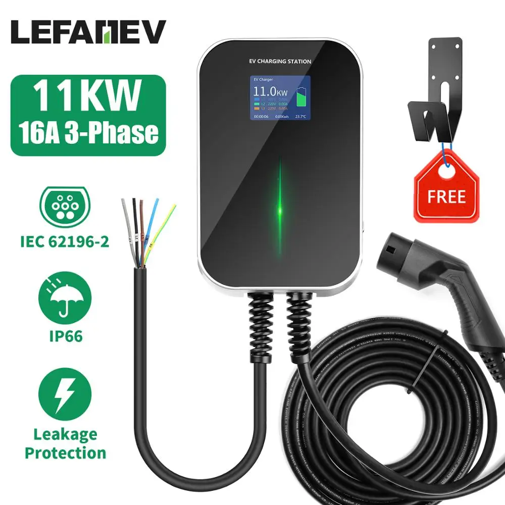 Chargeur EV pour Véhicule Électrique, Boîtier Mural EVSE avec Câble de Type 2, IEC 62196-2, 16A, 3 Phases, pour Audi