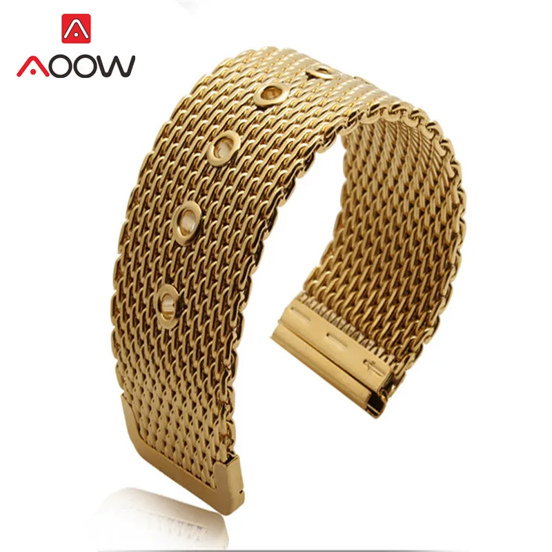 Universal Milanese Loop Band Stainless Steel Strap 18mm 20mm 22mm 24mm Men Women Rose Gold Metal Replacement Watchband Bracelet