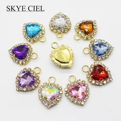 SKYE CIEL 10 sztuk 18*18mm kształt serca z pierścieniem akrylowe Diy biżuteria akcesoria Rhinestone Mertal dekoracja z wisiorków rzemiosło