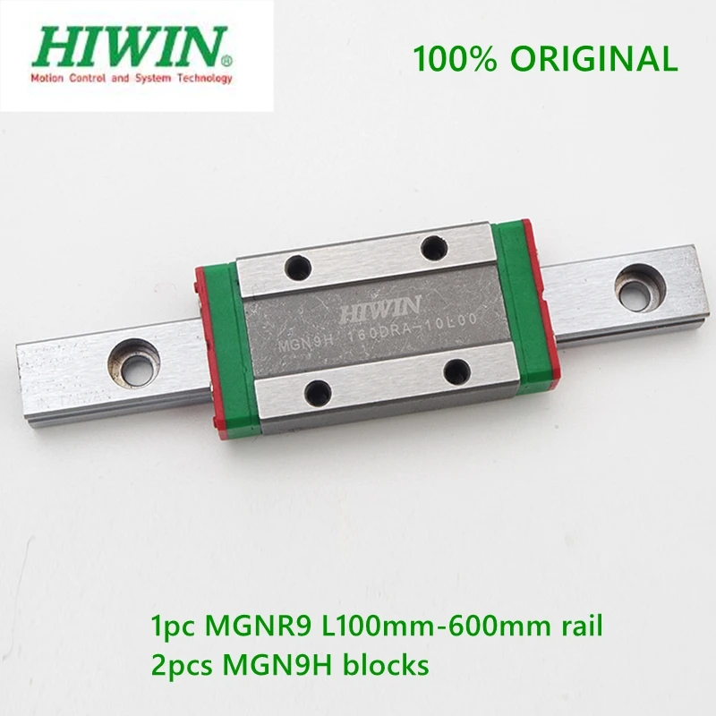 1pcs Original Hiwin rail linear guide MGNR9 -L 100mm - 600mm + 2pcs MGN9H block carriage for 3D Printer CNC