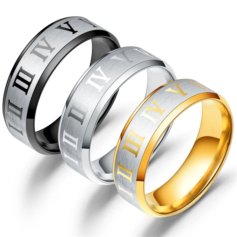 2023 Titanium Steel Men Ring For woman Stainless Steel Ring Black Couple Roman Numeral Ring