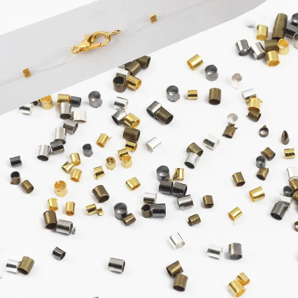 500pcs/bag 1.5/2.0mm Gold Silver Copper Tube Crimp End Beads Stopper Spacer Beads For Jewelry Making Findings Supplies Necklace