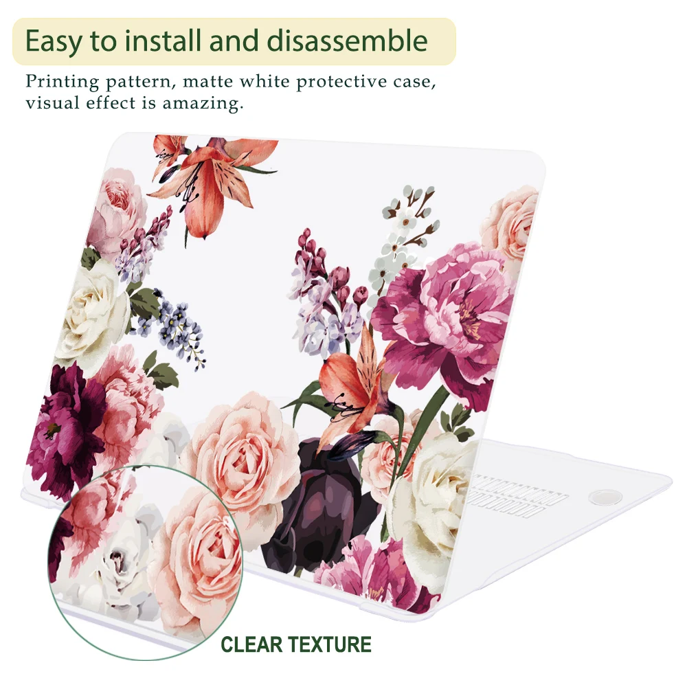 Floral Soft-touch Plastic Hard Case Cover for MacBook 2024 M3 Air13 15 M2 Pro Retina 11 12 13 14 16 inch M2 M1 A2337 A2179 A2338