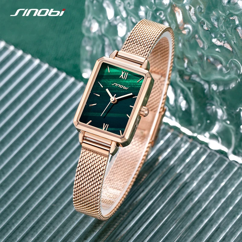 

Sinobi Fashion Green Dial Woman Watches Hot Sales Rectangle Elegent Women Quartz Wristwatches Female Clock Relogio Feminino