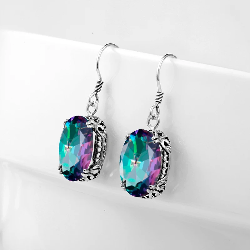 100% 925 Sterling Silber Ohrringe mit Regenbogen-Mystic-Topas, Hängeohrringe für Damen, Schmuckohrringe mit CZ-Steinen für Frauen – Detail 2
