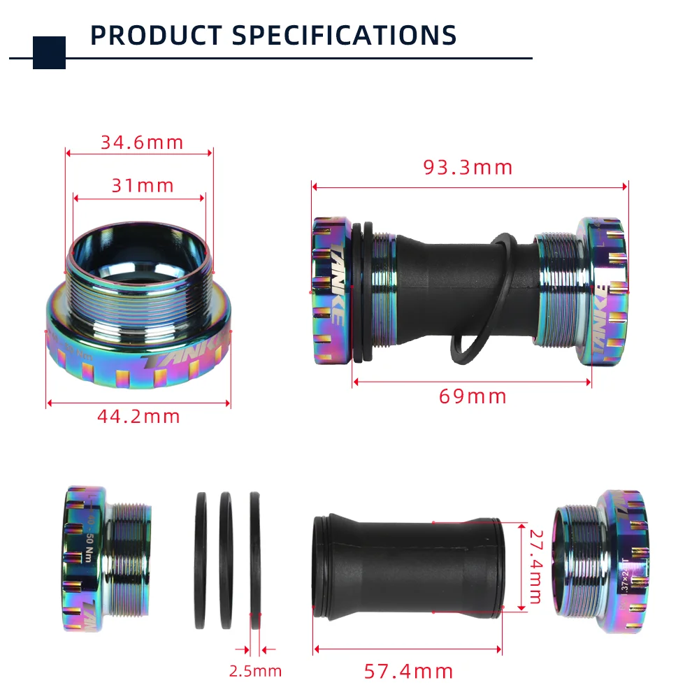 Colorful Bicycle Bottom Bracket BB68 BSA68 bsa73 MTB Road Bike Parts for 24mm 22mm GXP Crankset Rainbow BB Axis