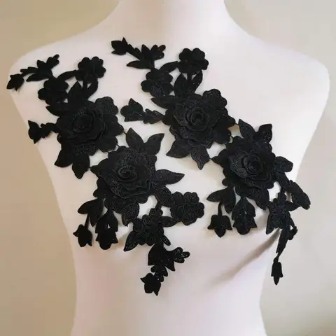 2Pcs Embroidery Rose Flower Sew On Patch Fabric Dress Hat Bag Jeans Applique Crafts Clothing Accessories DIY Repair
