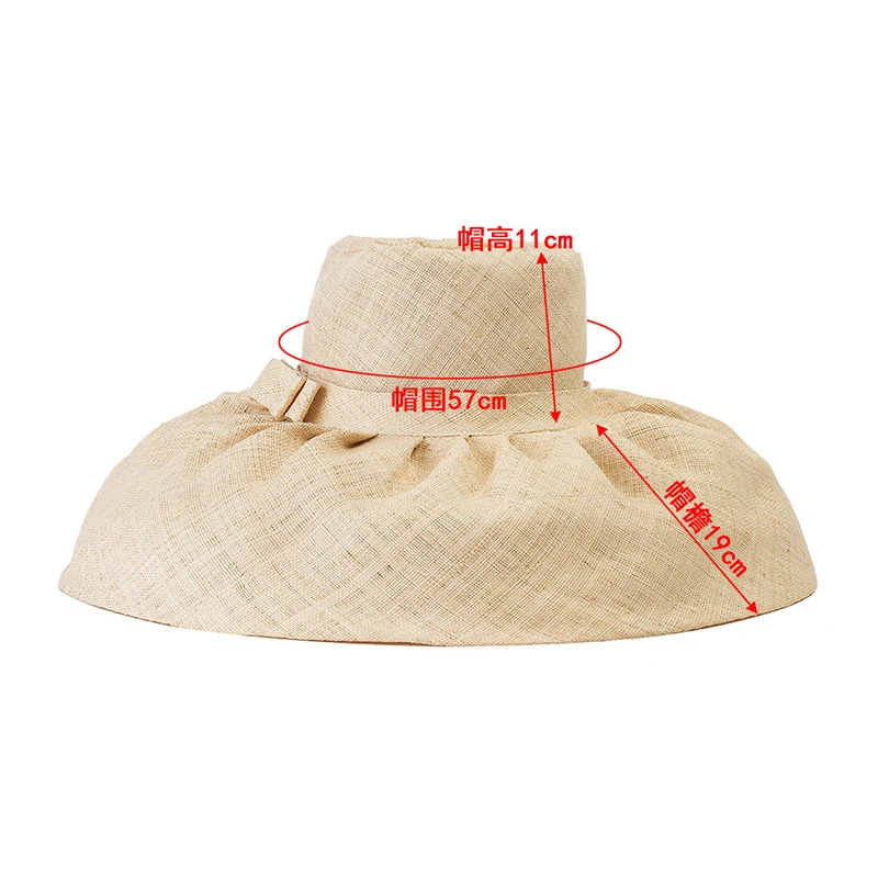 European American Retro Hepburn Style High Quality Raffia Fabric Wide Brim Bow Top Hat Fedora Catwalk Fashion Dinner Beach Hat