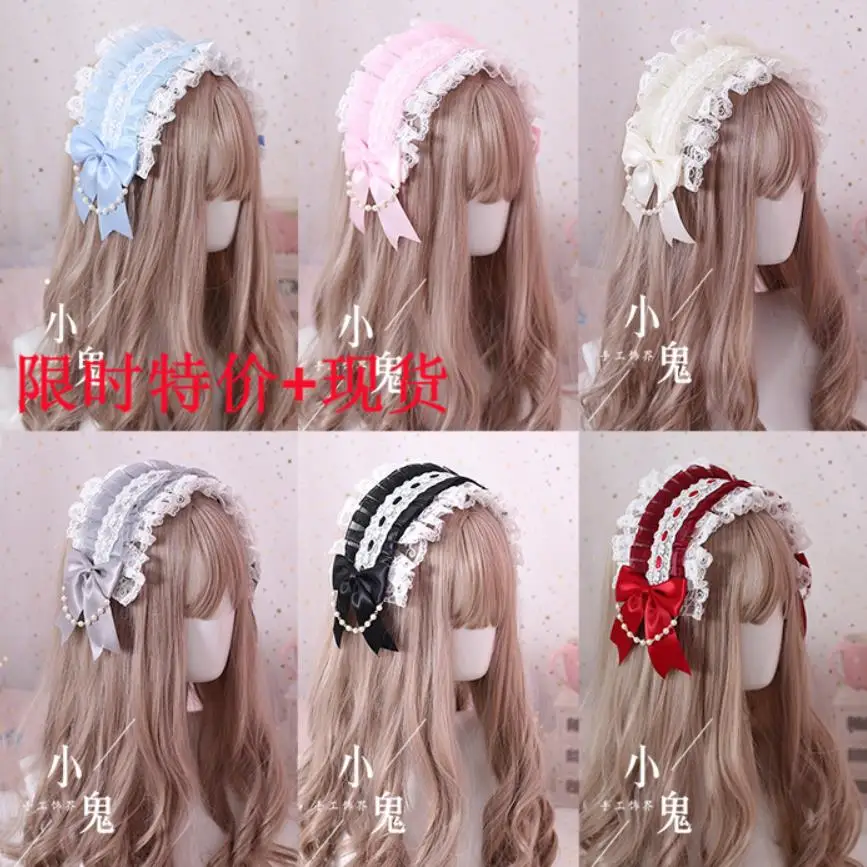 Japanese Sweet Cosplay Lolita Bonnet Headwear Retro Princess Hair Band Girl Bow Lace Hair Clip Headbands A326