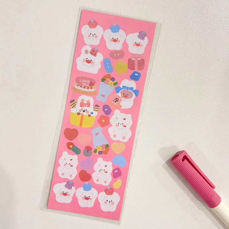Cute Cartoon Rabbit Bear Colorful Sticker Decoration DIY Scrapbooking Collage Material Album Diary Kawaii Stationery Sticker