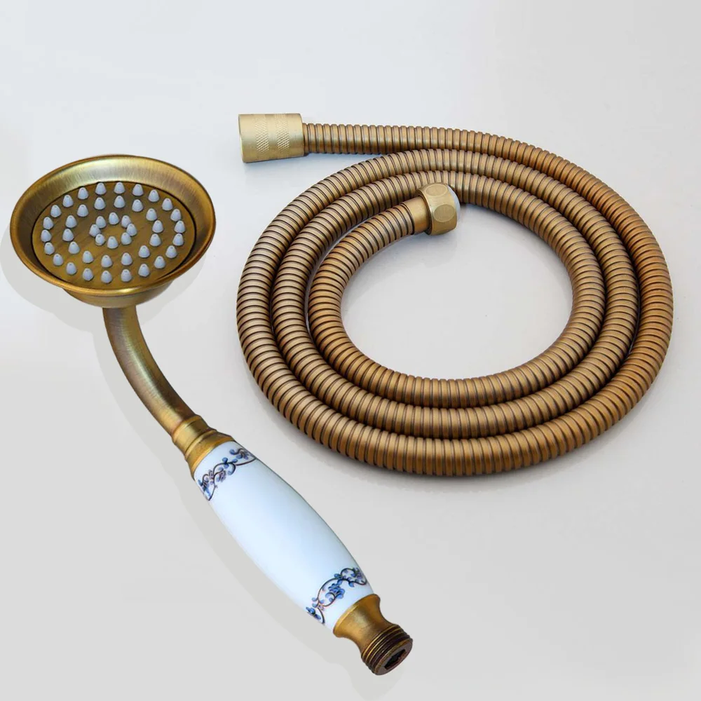 Estilo telefone de bronze antigo banheiro chuveiro cabeça poupança água mão spray & 1.5m mangueira