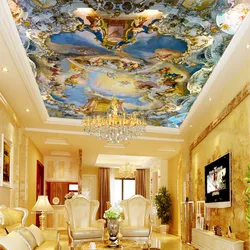 Custom Angel Oil Painting 3D Large Wall Mural Wallpaper Ceiling Frescoed Western European Church Ceiling 3D Myth Wall Paper 3D