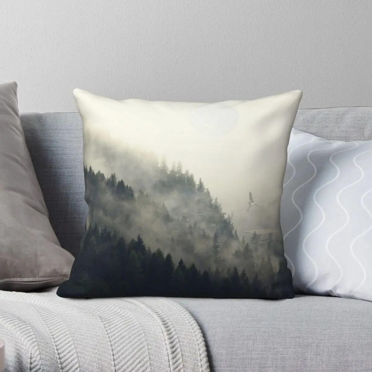 

Forest Moon Pillowcase Polyester Linen Velvet Zip Decor Home Cushion Cover